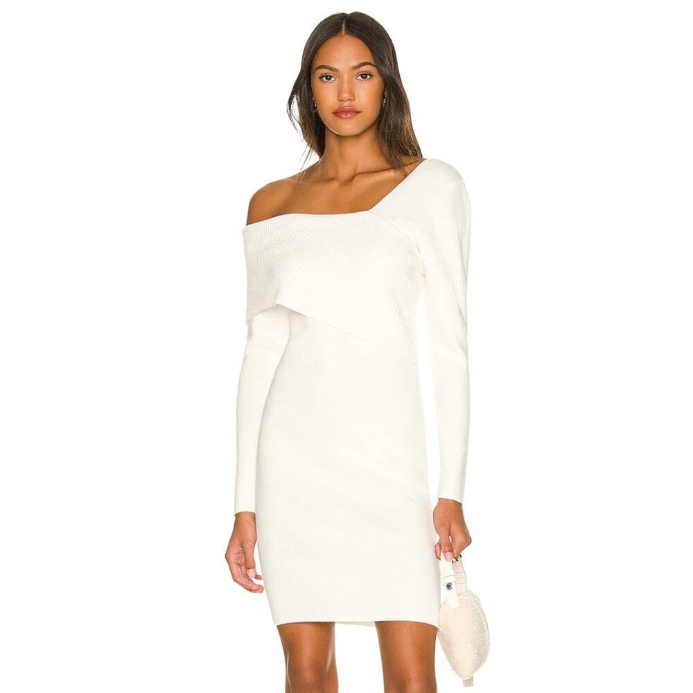 Revolve Line And Dot Sylvie Sweater Mini Dress Ivory One Shoulder Size Small